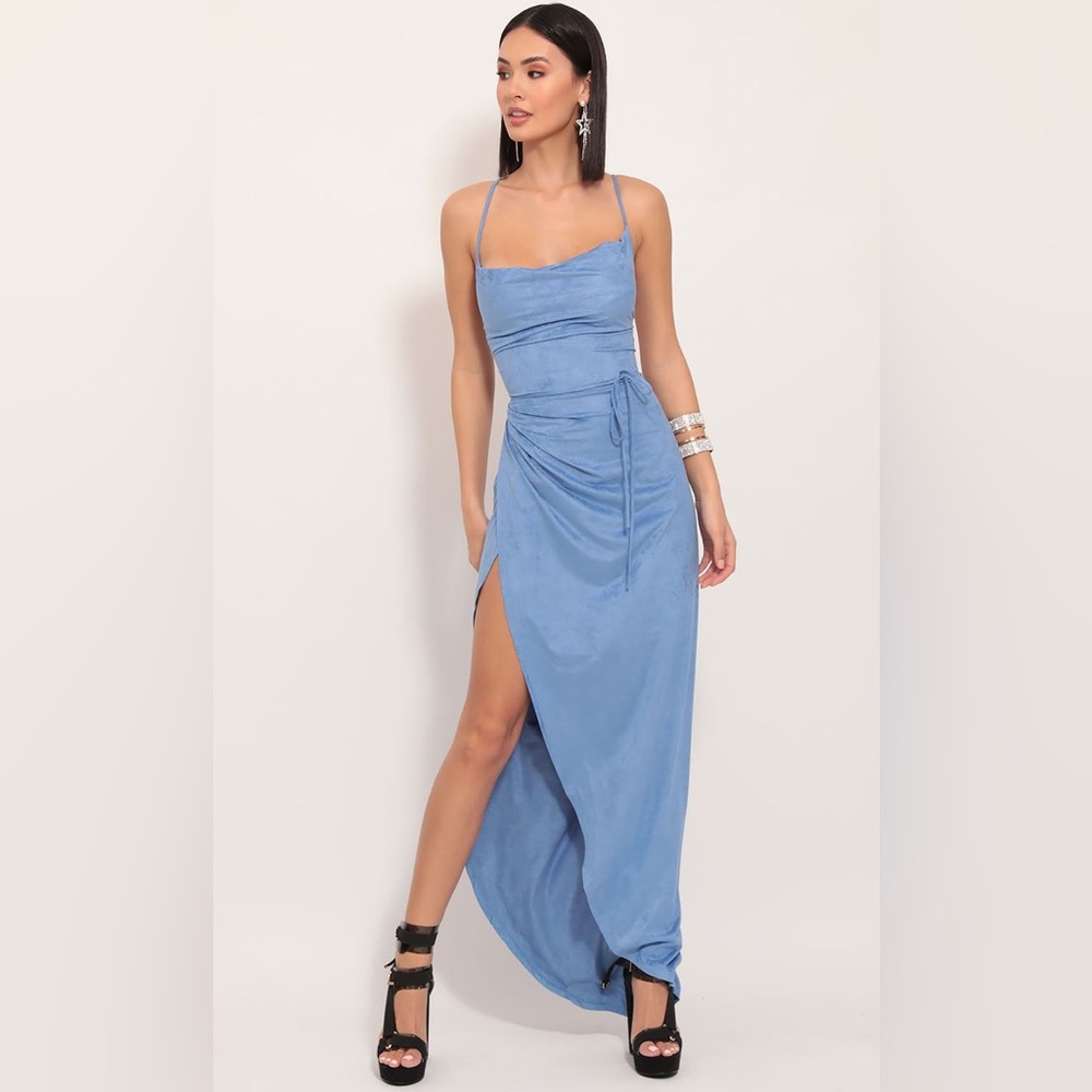 Suede Luxe Maxi Dress in Porcelain Blue